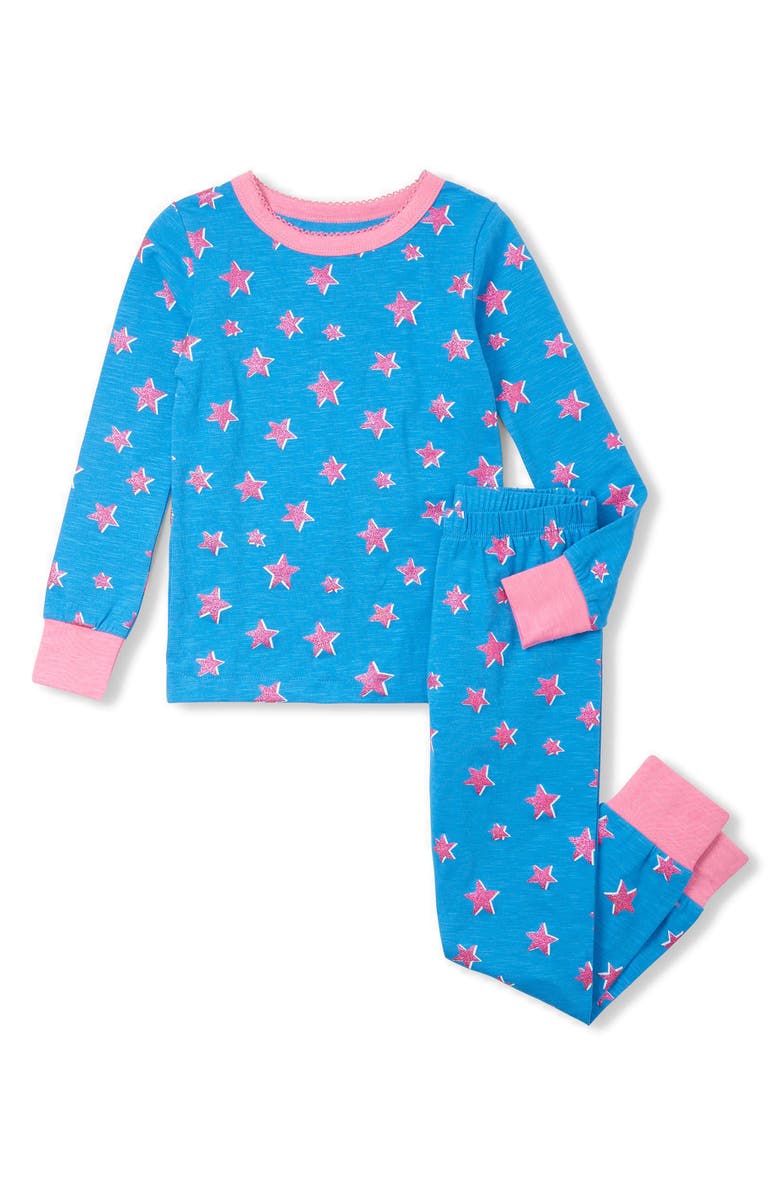 Hatley Kids' Glitter Stars Fitted Two-Piece Cotton Pajamas, Main, color, 