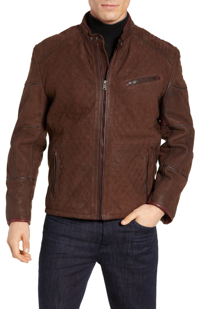 FLYNT Regular Fit Quilt Stitch Leather Moto Jacket, Alternate, color, 
