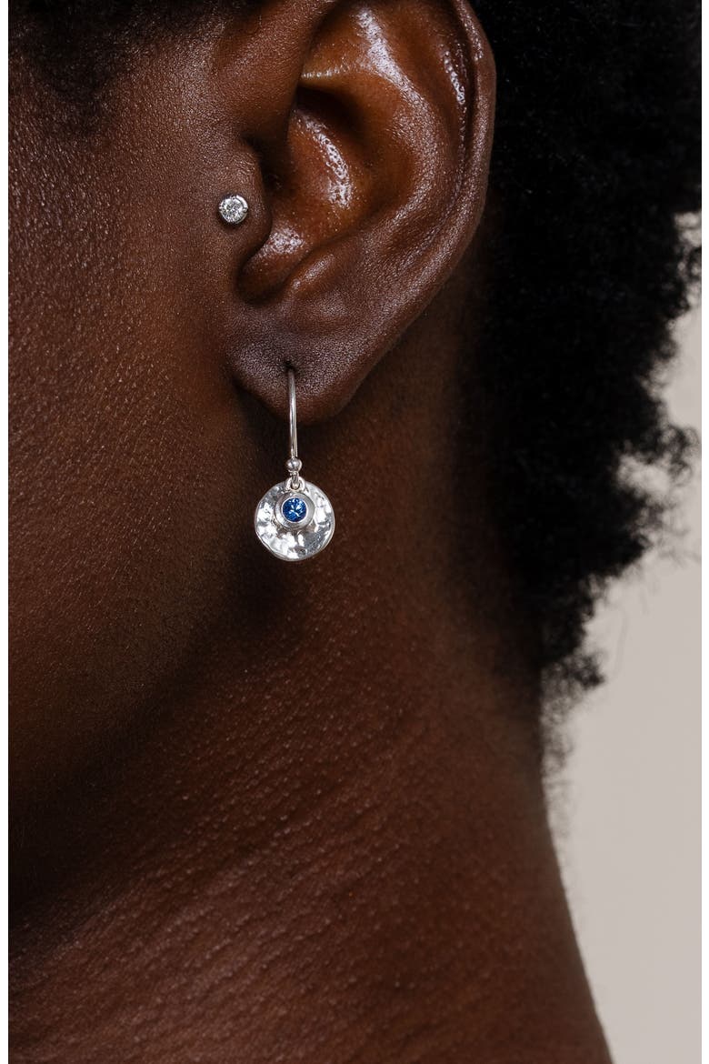 Hammered Disc & Blue Sapphire Array Earrings, Alternate, color, Sterling Silver