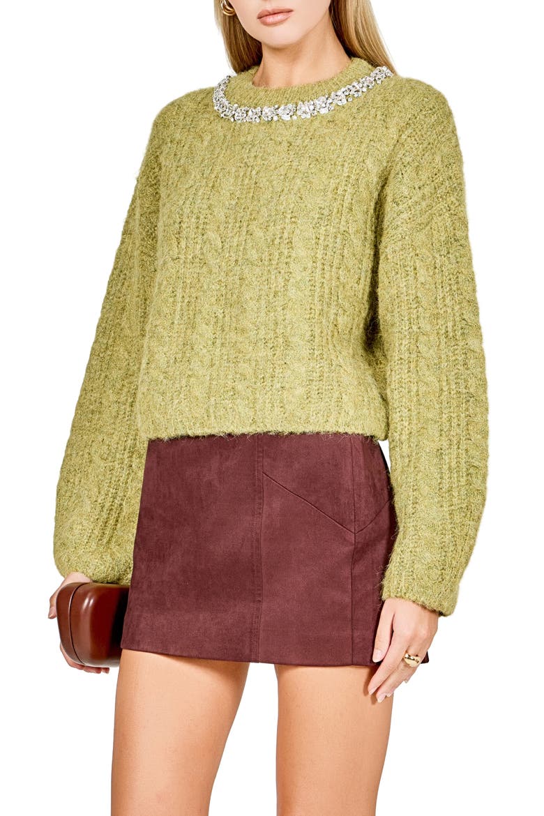 Jewel Fuzzy Cable Stitch Sweater, Alternate, color, CHARTREUSE