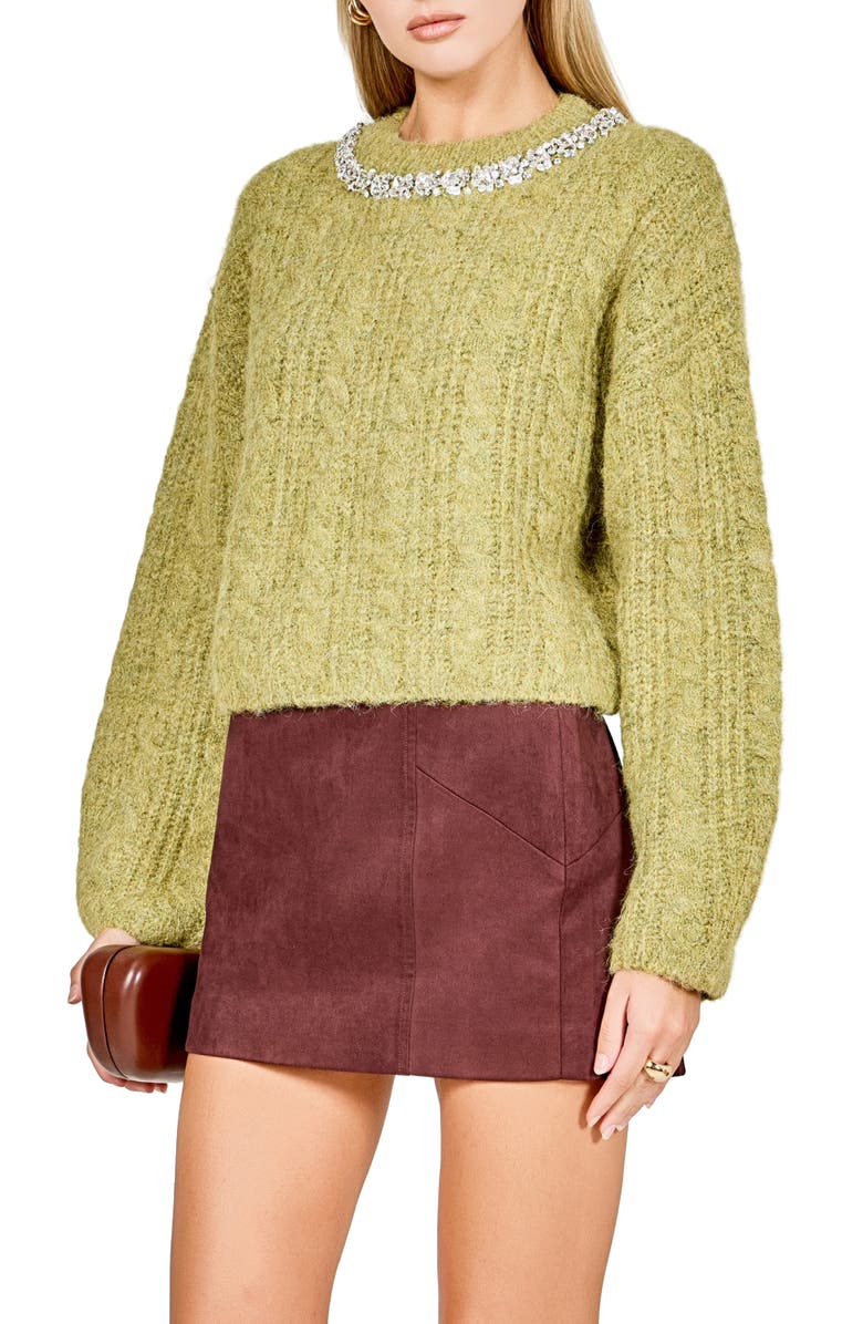 Endless Rose Jewel Fuzzy Cable Stitch Sweater, Alternate, color, Chartreuse
