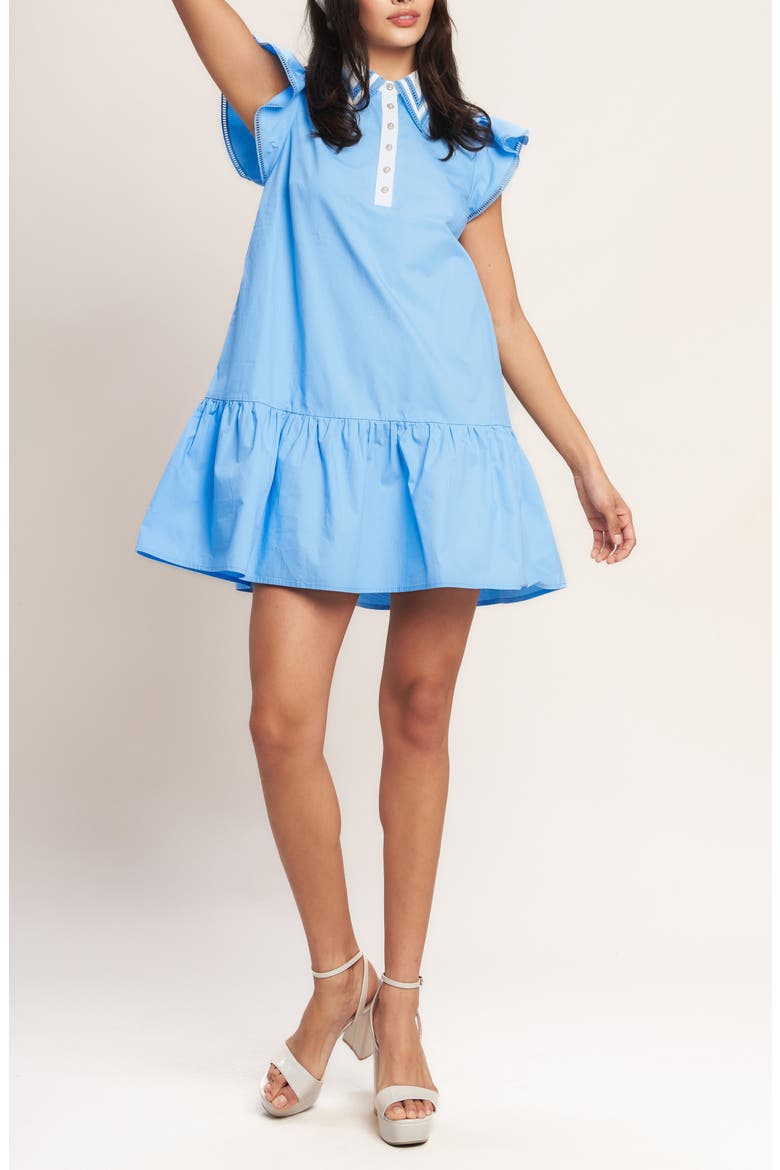 Faux Pearl Button Cotton Shirtdress, Alternate, color, BLUE