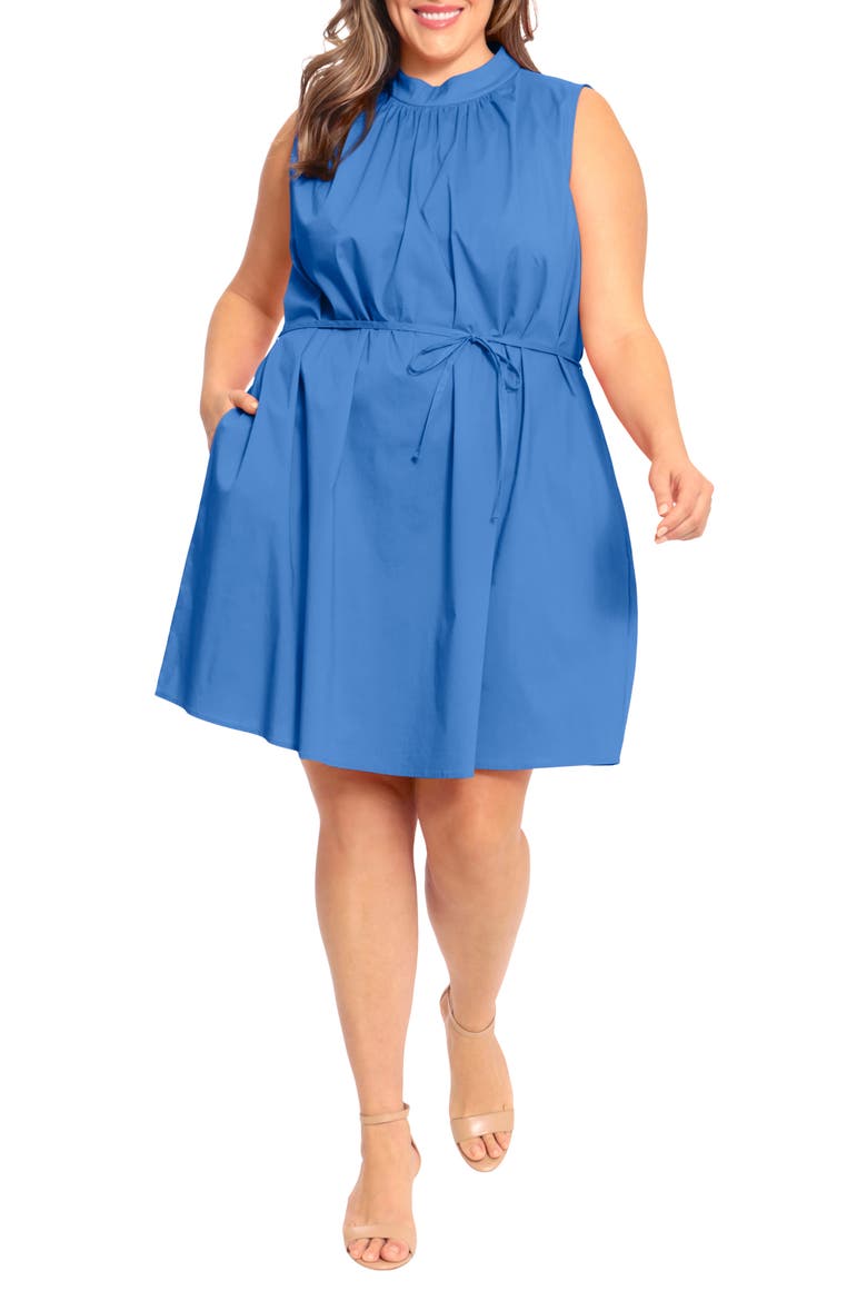 Sleeveless Stretch Cotton Trapeze Dress, Alternate, color, DIRECTOIRE BLUE