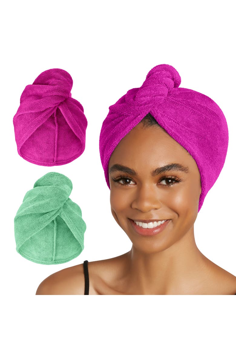 2 Pack Microfiber Hair Towel Wraps for Straight, Wavy, Curly Hair, Main, color, Wild Aster