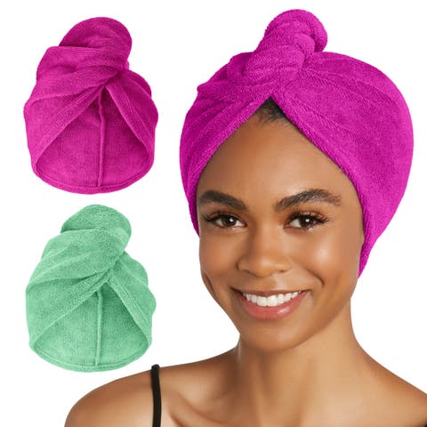 2 Pack Microfiber Hair Towel Wraps for Straight, Wavy, Curly Hair