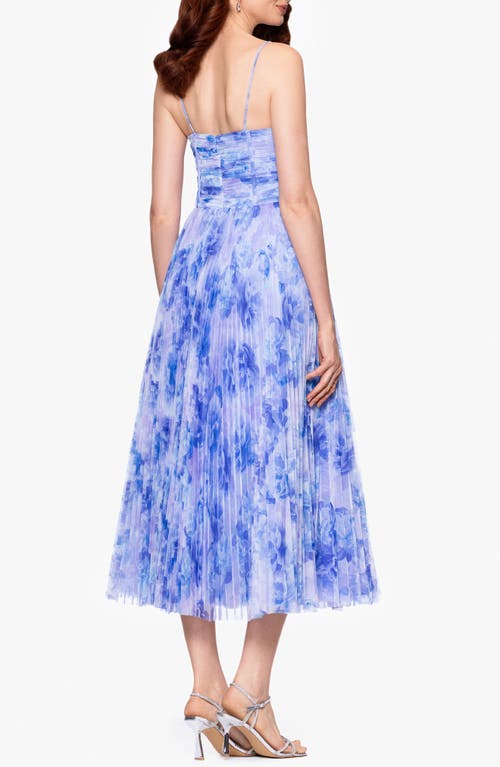 Shop Betsy & Adam Floral Print Corset Bodice Pleated Tulle Midi Cocktail Dress In Midi Tulle Corset Dress