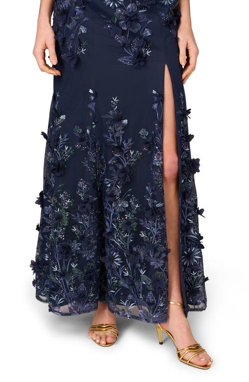 Aidan Mattox By Adrianna Papell Sequin Embellished Off The Shoulder Mermaid Gown In Navy