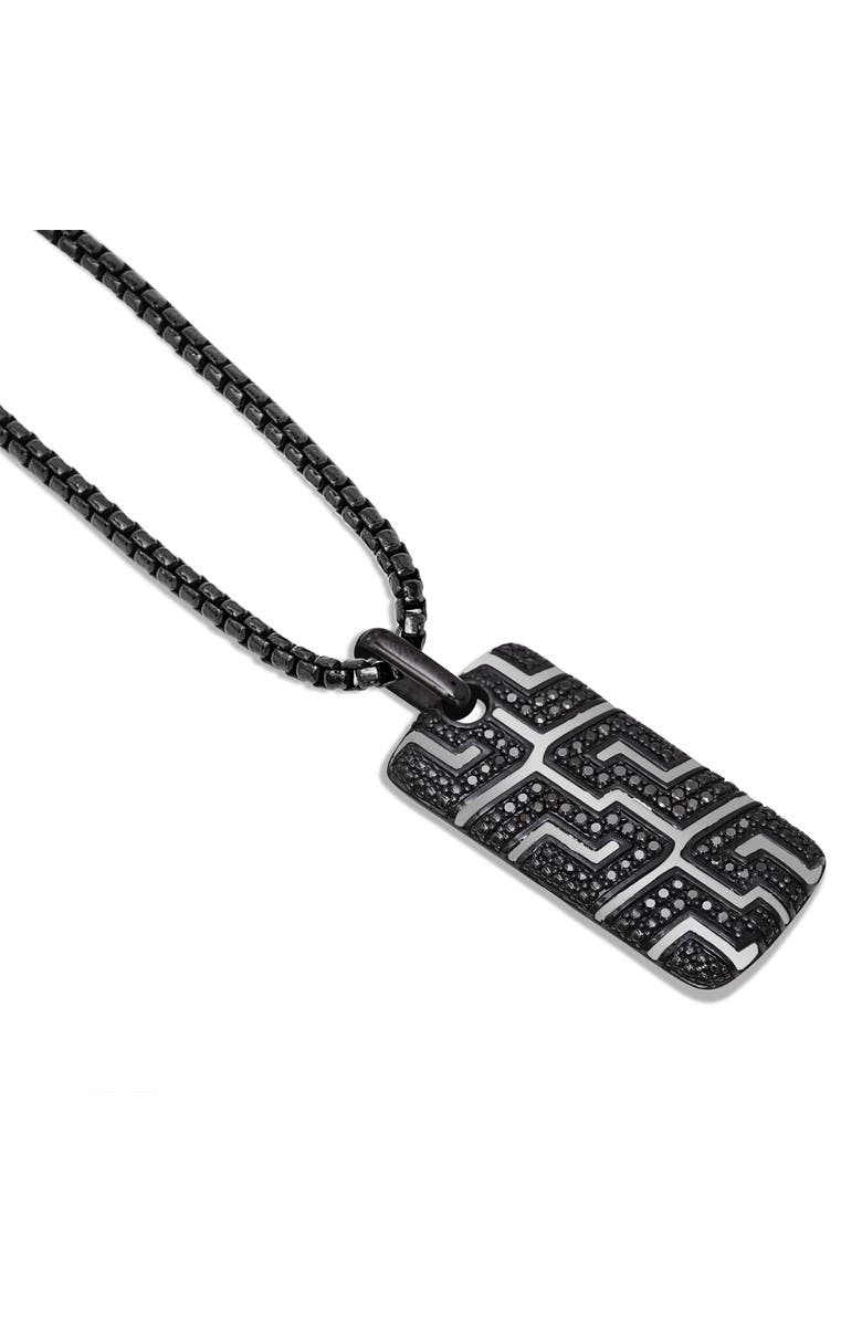 LuvMyJewelry Pro Rider Tire Tread Silver & Black Diamond Tag Necklace, Alternate, color, Dark Grey