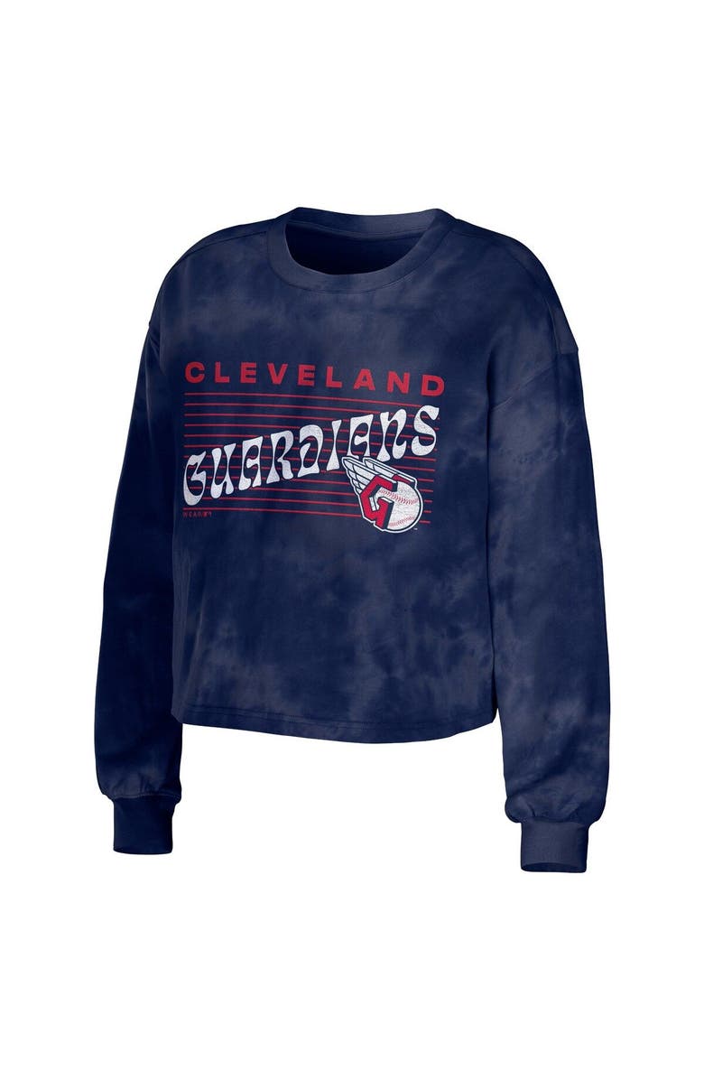 WEAR by Erin Andrews Women's WEAR by Erin Andrews Navy Cleveland Guardians Tie-Dye Cropped Pullover Sweatshirt & Shorts Lounge Set, Alternate, color, Navy