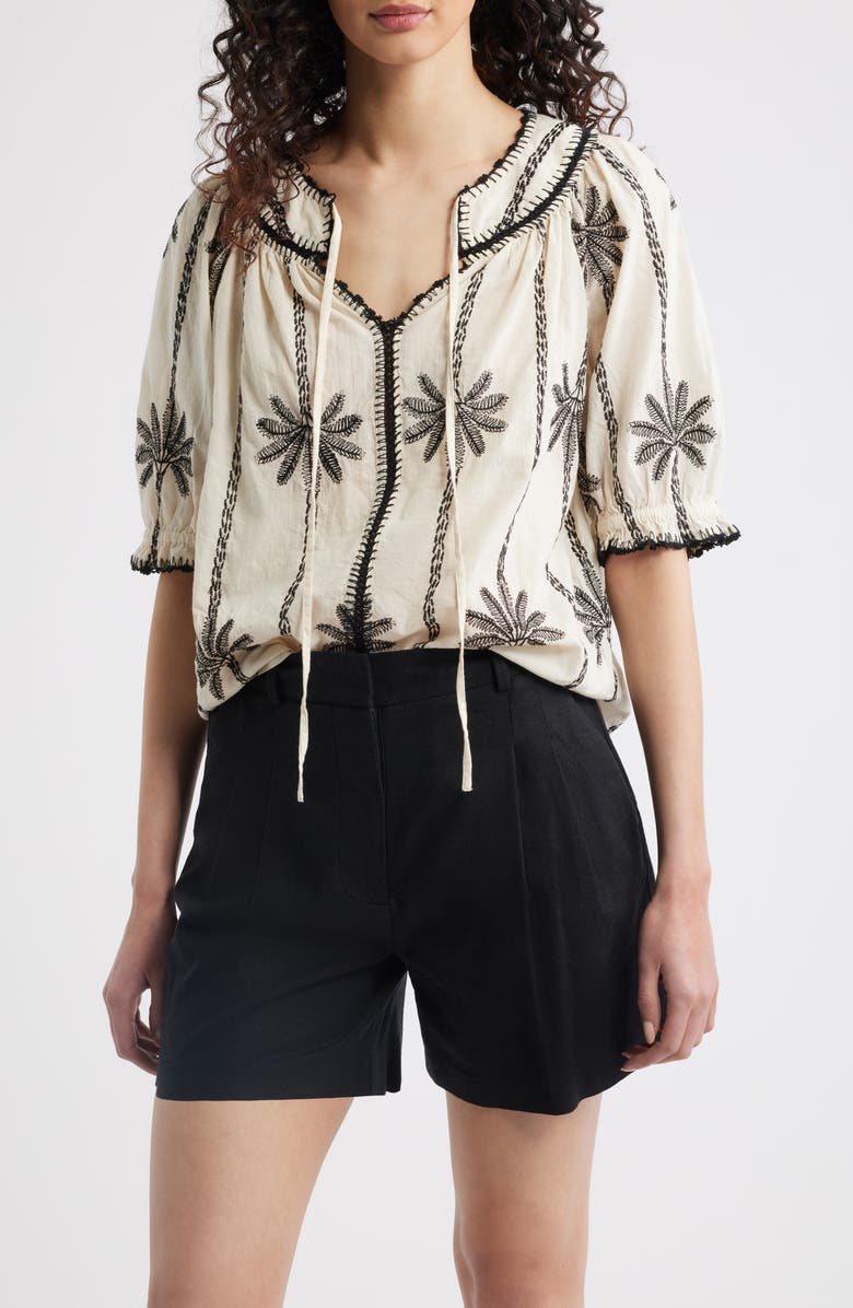 Rails Belina Embroidered Elbow Sleeve Top, Main, color, Embroidered Palms