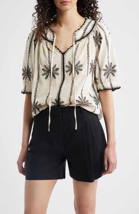 Belina Embroidered Elbow Sleeve Top