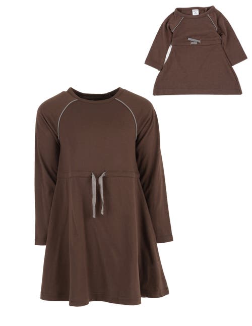 Leveret Girls Bow Tie Dress With Matching Doll Dress In Brown