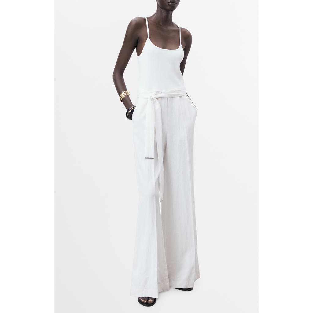 Mango Long Lyocell Jumpsuit With Belt Off White In White