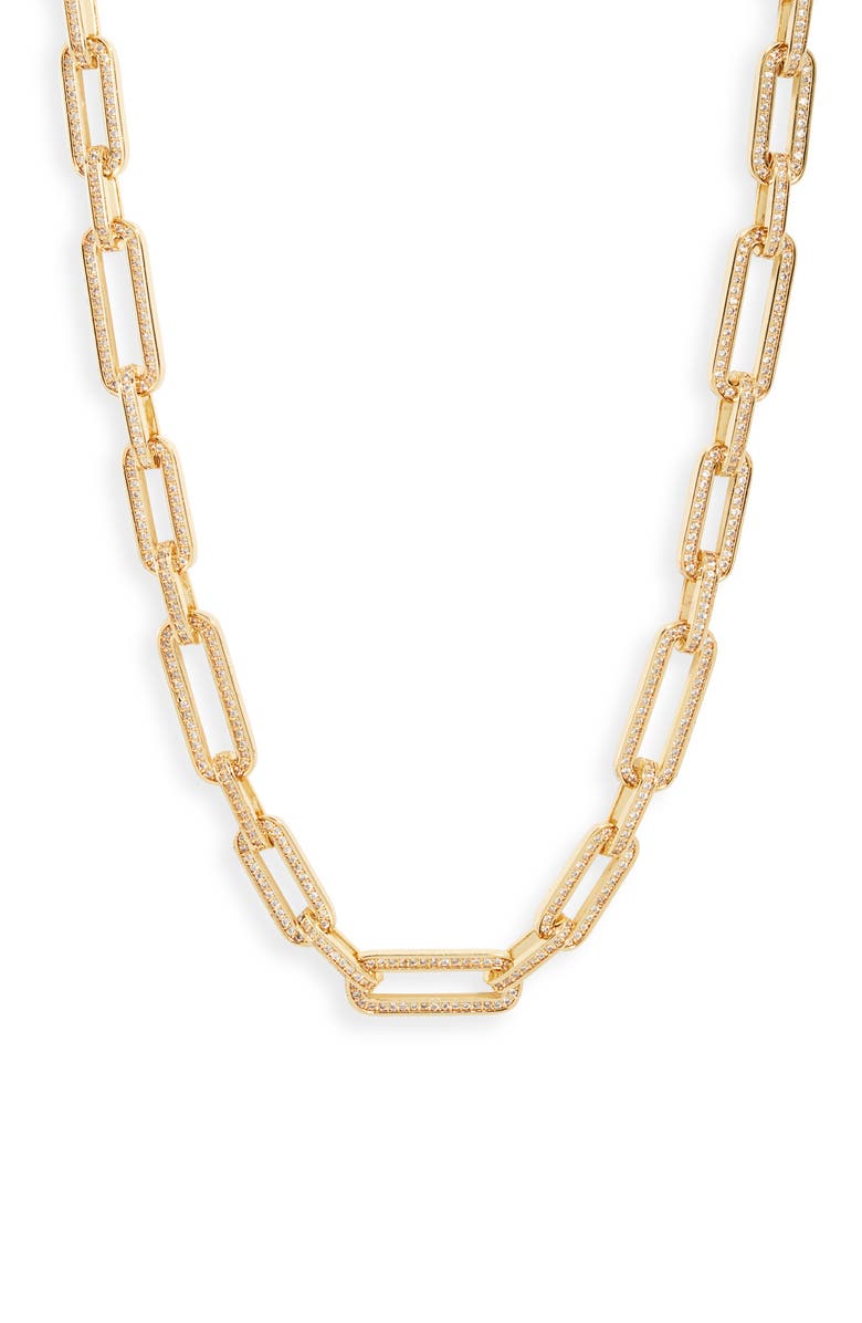 VIDAKUSH Pavé Paper Clip Link Chain Necklace, Main, color, Gold