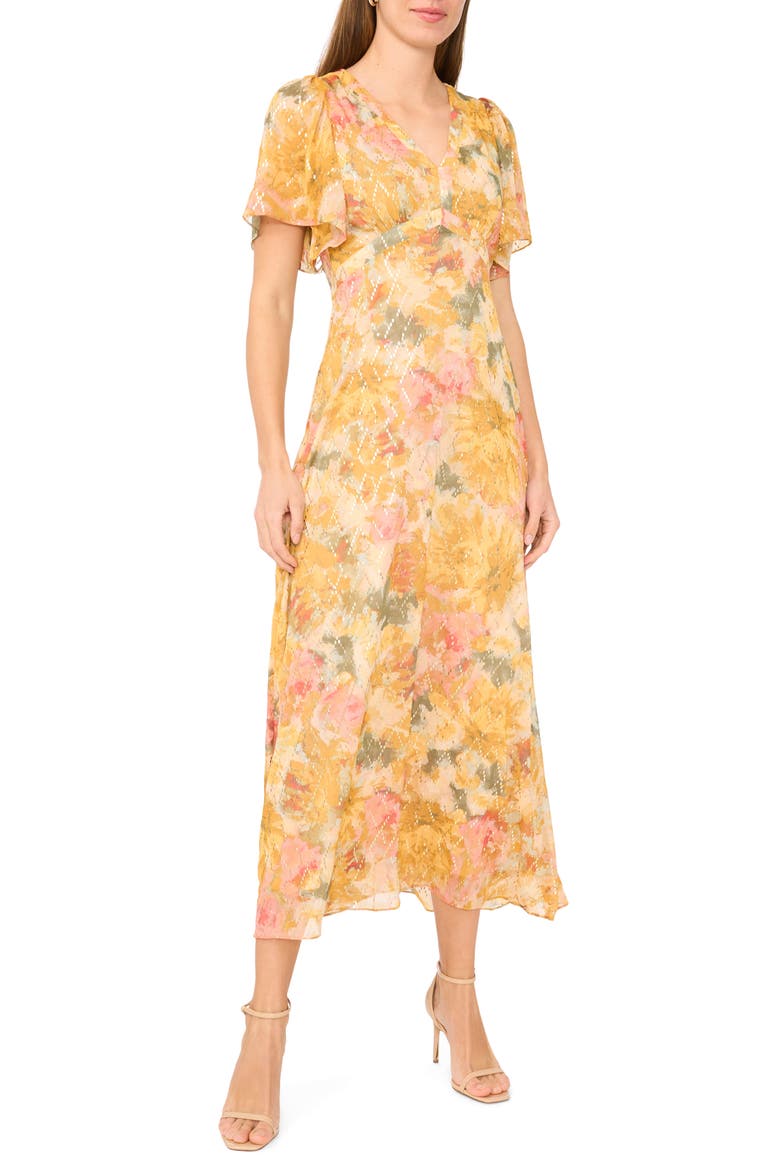 Flutter Sleeve Maxi Dress, Main, color, HARVEST GOLD
