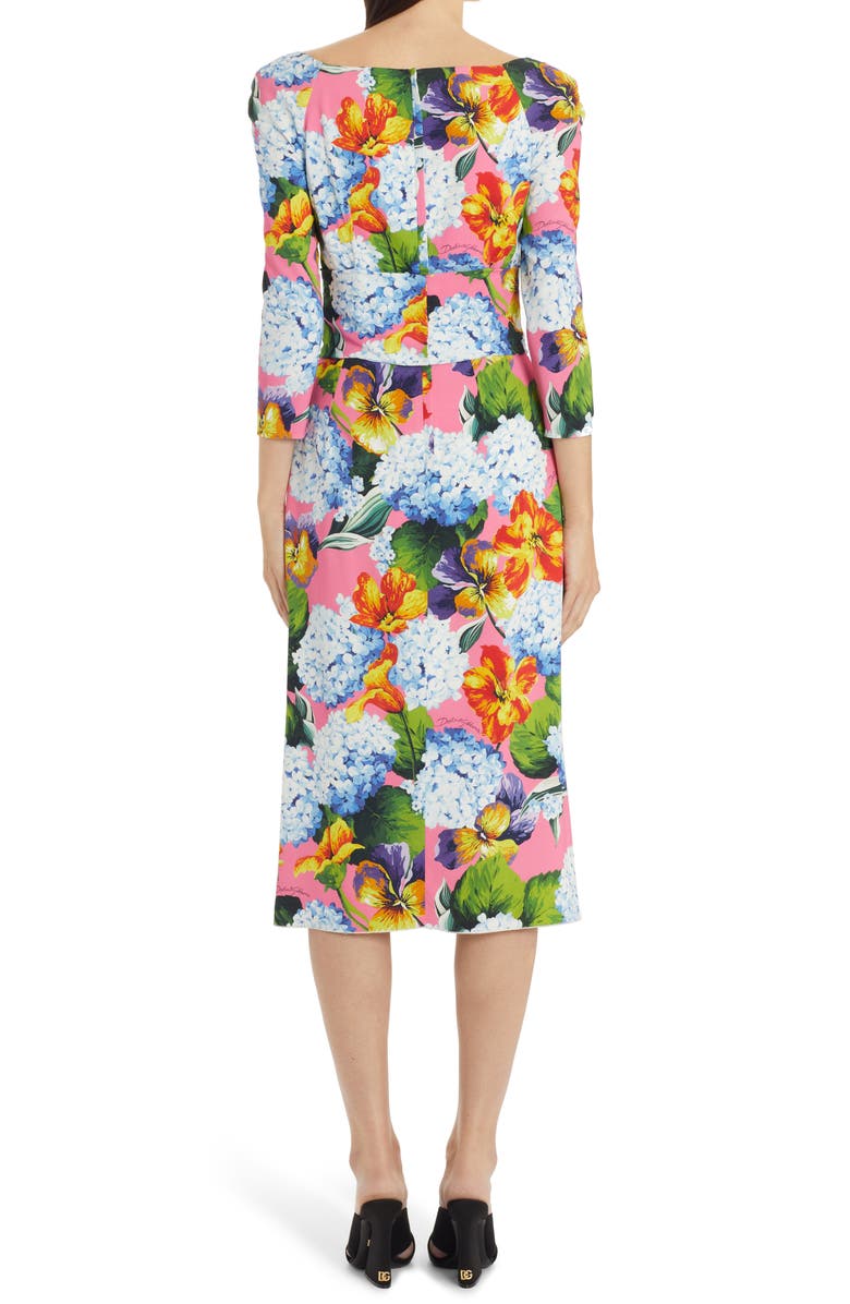 Dolce&Gabbana Hydrangea Print Long Sleeve Cady Midi Dress, Alternate, color, 
