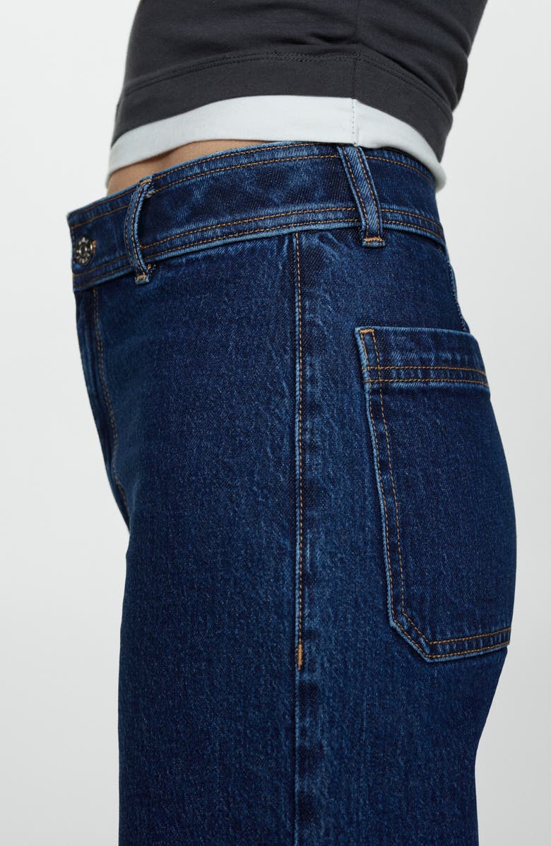 MANGO Catherin Raw Hem High Waist Wide Leg Culotte Jeans, Alternate, color, Dark Blue