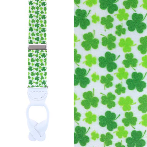 White Shamrock Silk Button End Suspenders (Braces)