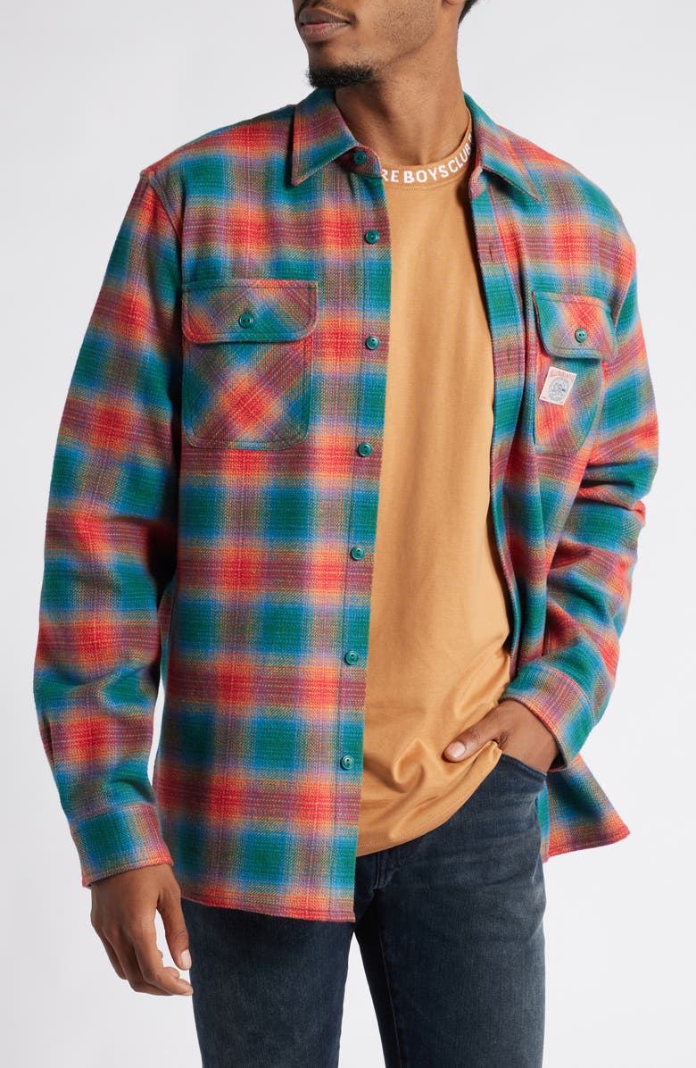 Billionaire Boys Club Heart & Mind Ombré Check Flannel Button-Up Shirt, Main, color,