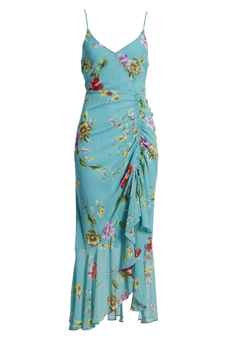 Floral Ruched Front Maxi Dress, Alternate, color, TEAL FLORAL