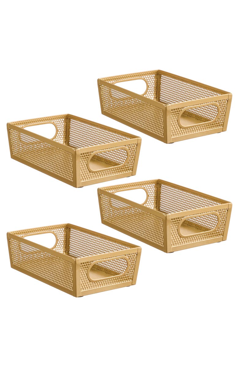 mDesign Perforated Metal Storage Bin with Handles - Set of 4 - Soft Brass, Main, color, Soft Brass
