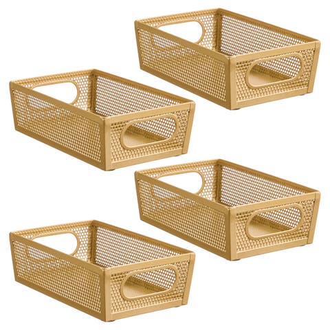 Perforated Metal Storage Bin with Handles - Set of 4 - Soft Brass