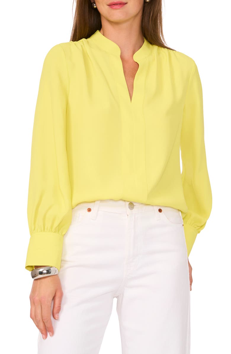 Vince Camuto Bishop Sleeve Crepe Top, Main, color, Limoncello