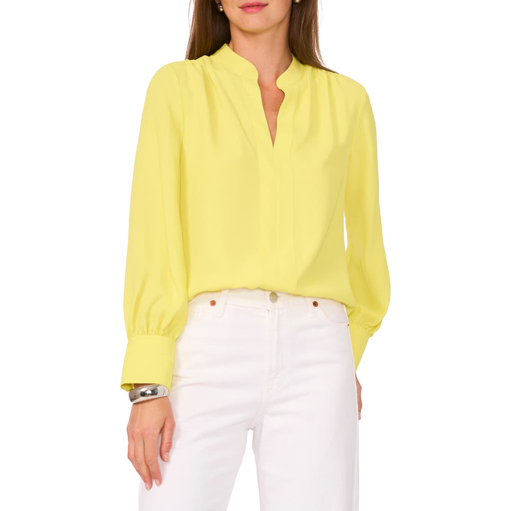 Vince Camuto Bishop Sleeve Crepe Top In Limoncello