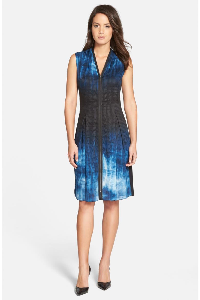 'Emma' Print Linen & Silk Sheath Dress, Main, color, BONDI BLUE