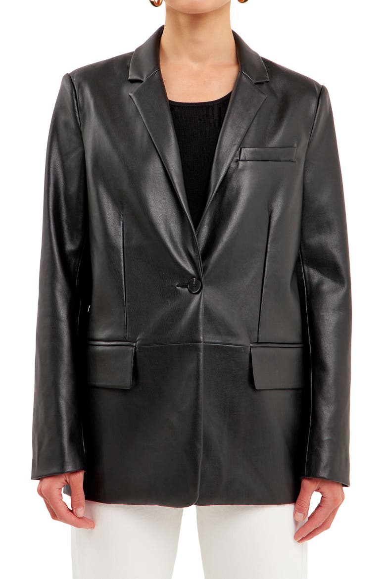 Faux Leather Blazer, Main, color, BLACK
