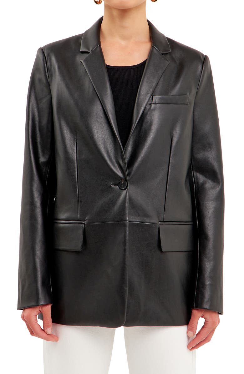Endless Rose Faux Leather Blazer, Main, color, Black