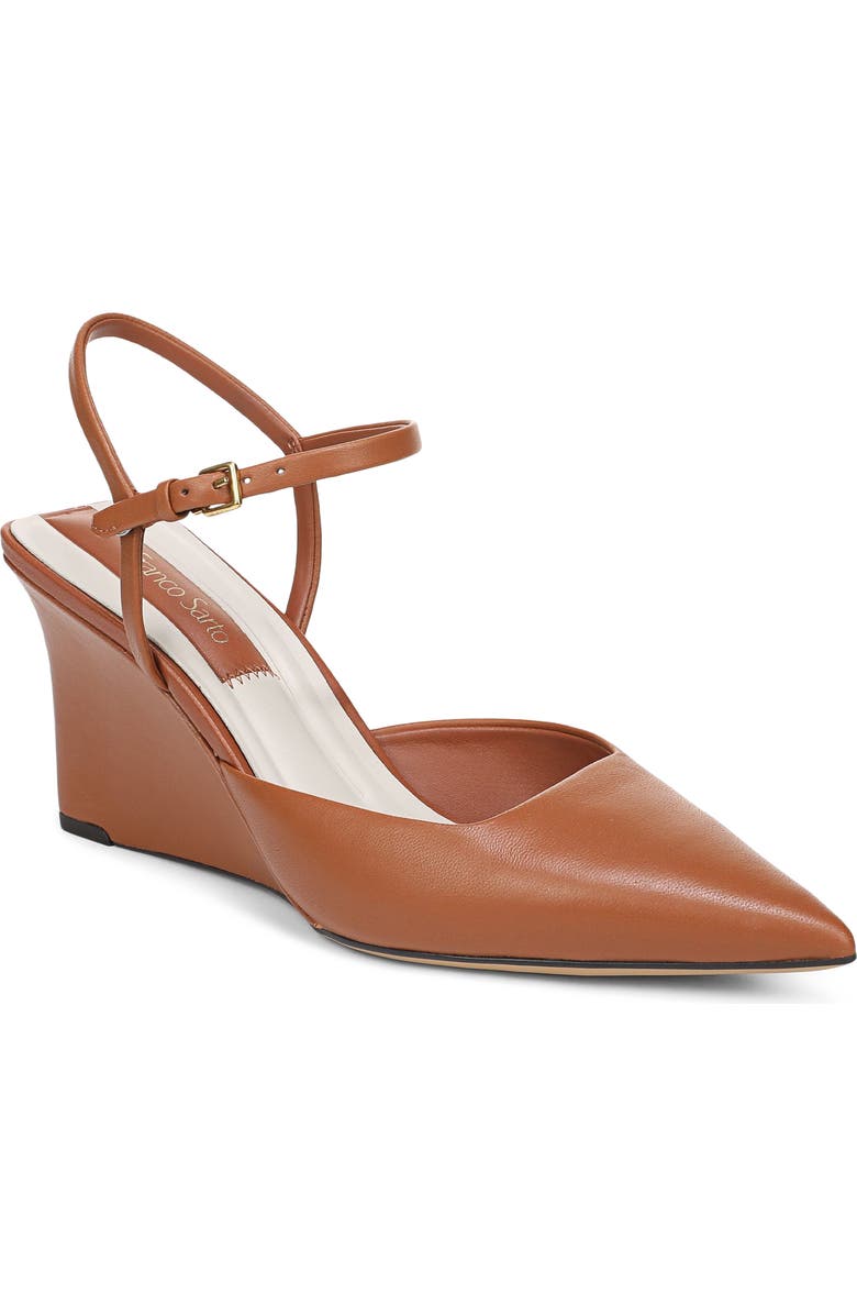 Franco Sarto Cherie Ankle Strap Pointed Cap Toe Wedge Pump, Main, color, Cognac
