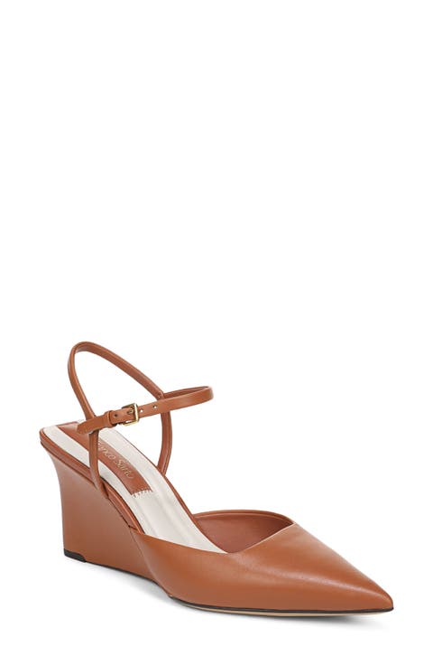 Cherie Ankle Strap Pointed Cap Toe Wedge Pump (Women)