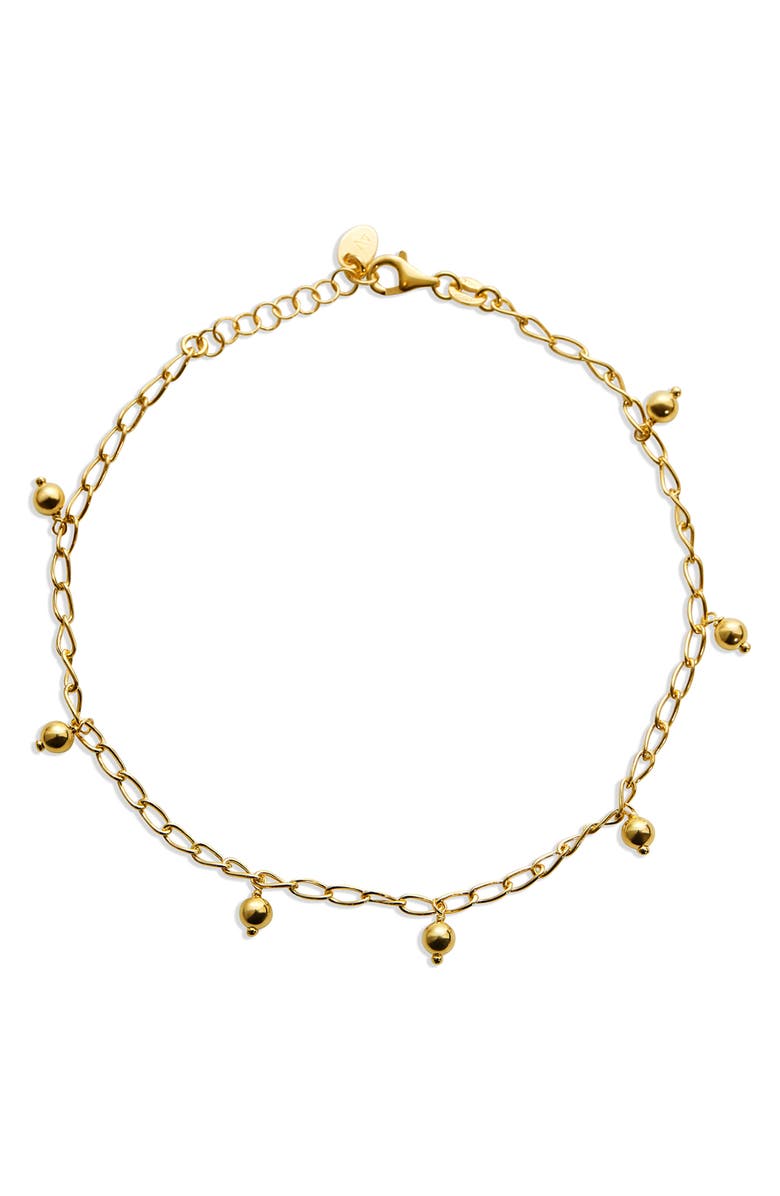 Argento Vivo Sterling Silver Ball Charm Anklet, Main, color, Gold