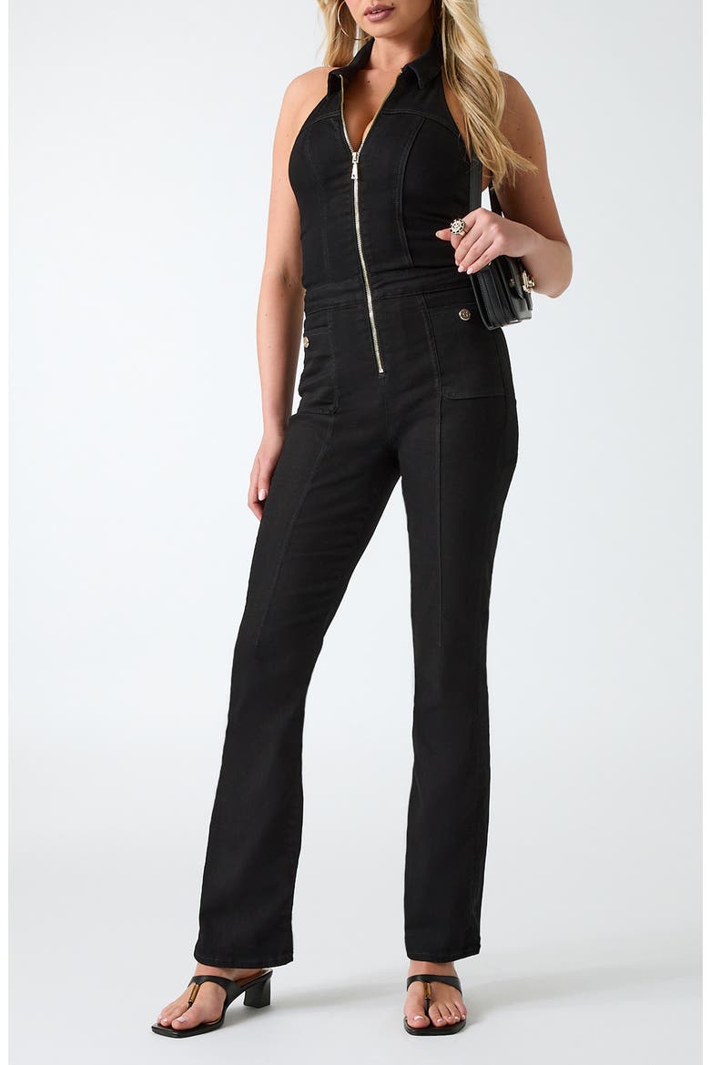 Mia Denim Halter Jumpsuit, Alternate, color, RINSED WASH