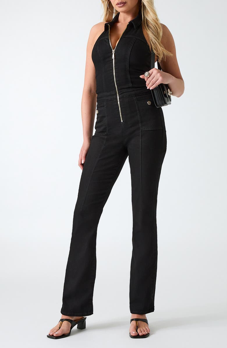 GUESS Mia Denim Halter Jumpsuit, Alternate, color, Rinsed Wash