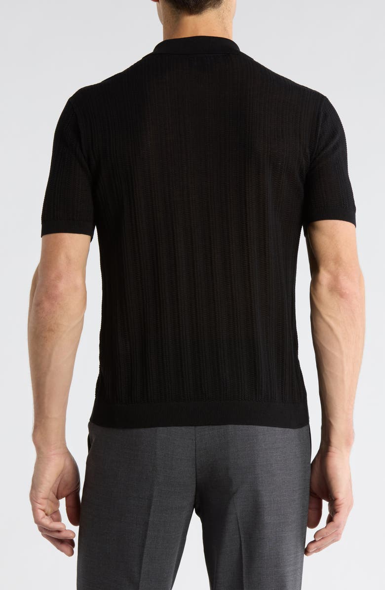 Emporio Armani Textured Quarter Zip Polo, Alternate, color, Solid Black