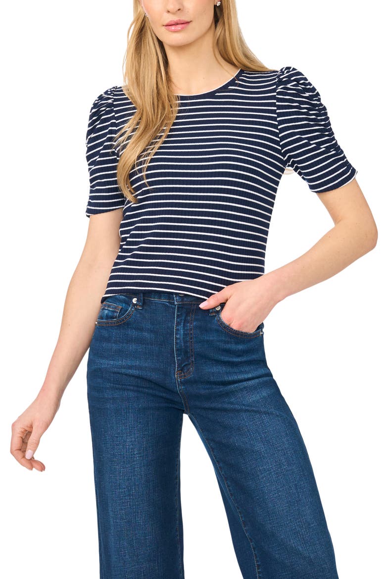 Puff Sleeve Stripe Tee, Main, color, CLASSIC NAVY