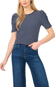 Halogen® Puff Sleeve Stripe Tee