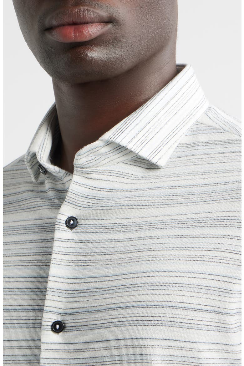Pinstripe French Terry Short Sleeve Button-Up Shirt, Alternate, color, LIGHT BLUE