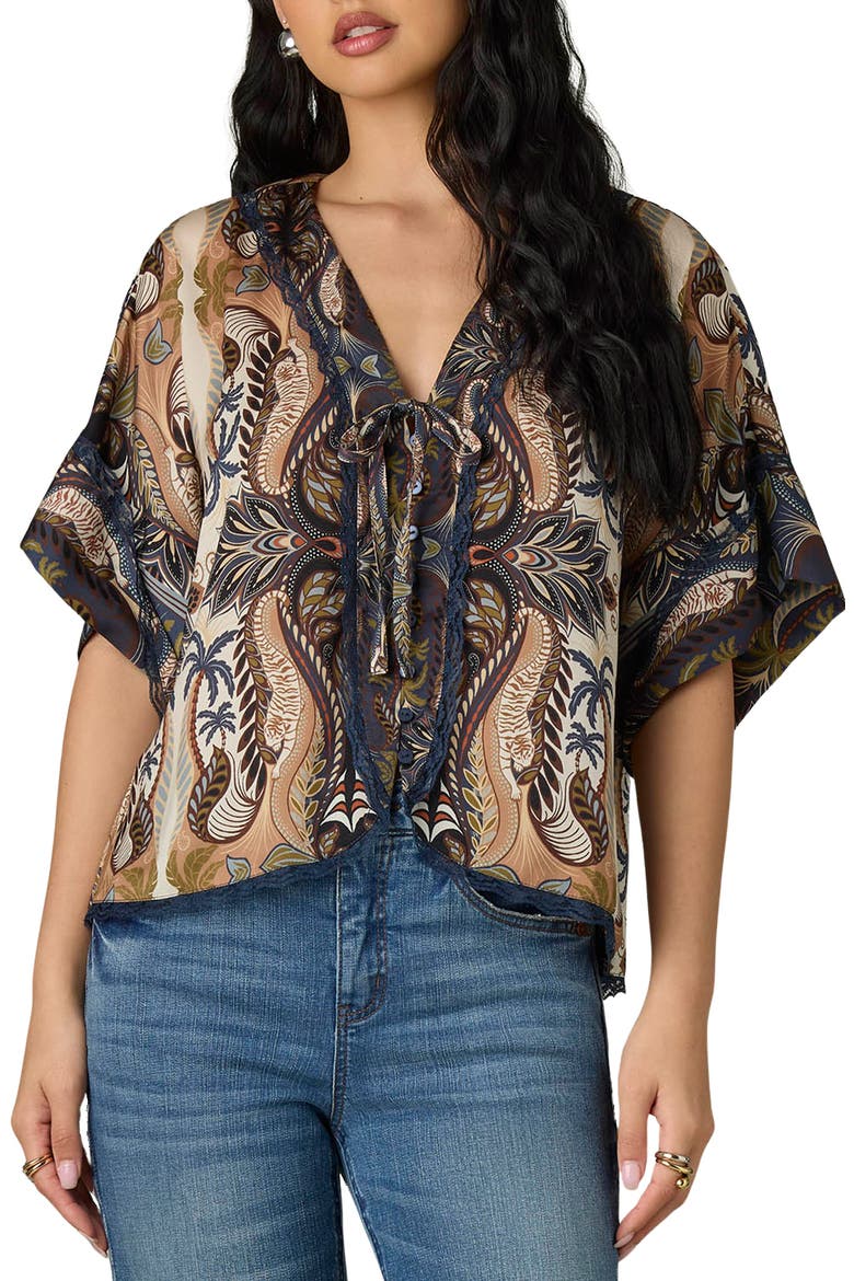 Roll Cuff Dolman Sleeve Top, Main, color, STORMY BLUE/ ECRU MULTI