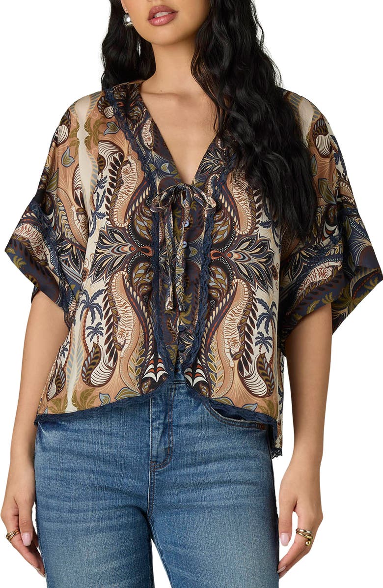Wit & Wisdom Roll Cuff Dolman Sleeve Top, Main, color, Stormy Blue/ Ecru Multi