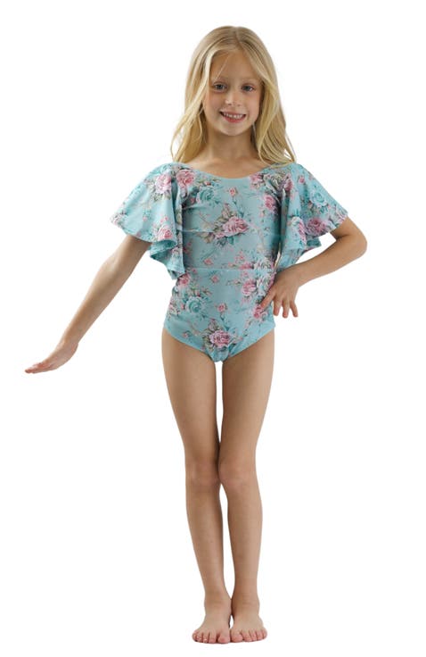 Girls Petal Splash Flare Sleeve One Piece Swimsuit (Toddler, Little Kid & Big Kid)