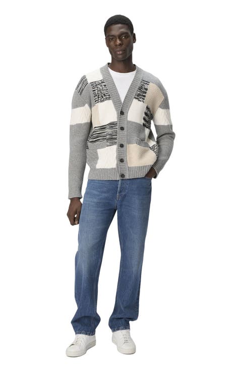 The Cardigan In Pure Wool With Flame And Zigzag Inserts