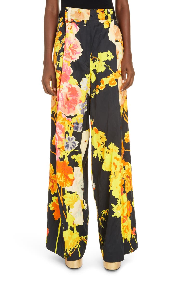 Podium Floral Wide Leg Trousers, Main, color, BLACK
