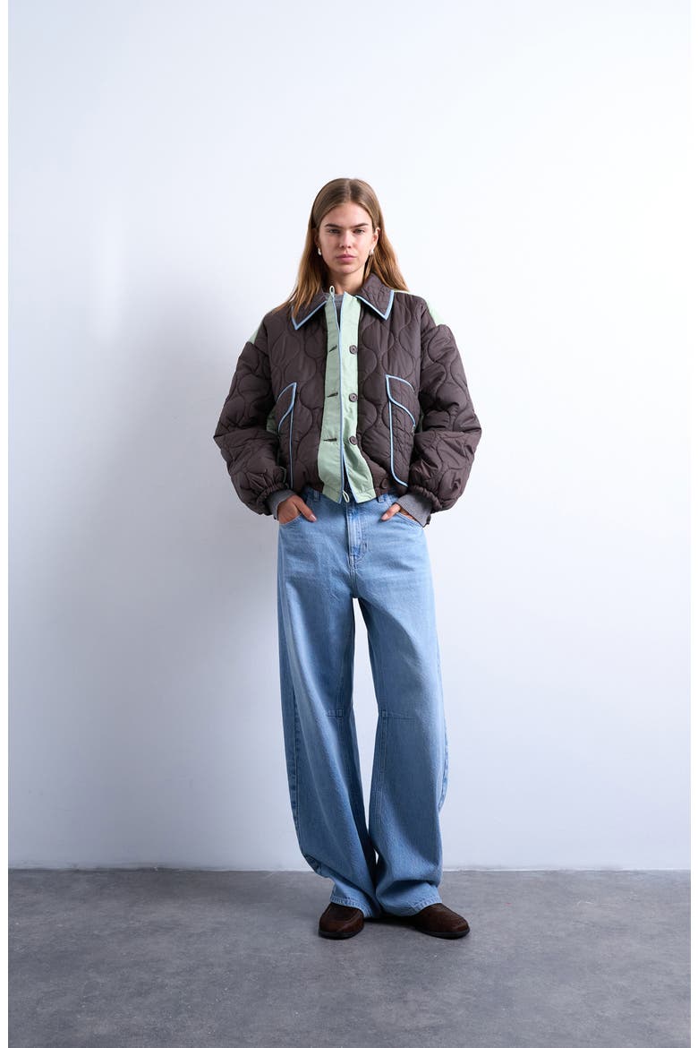 Patchwork Quilted Jacket, Alternate, color, BROWN/ LIGHT BLUE