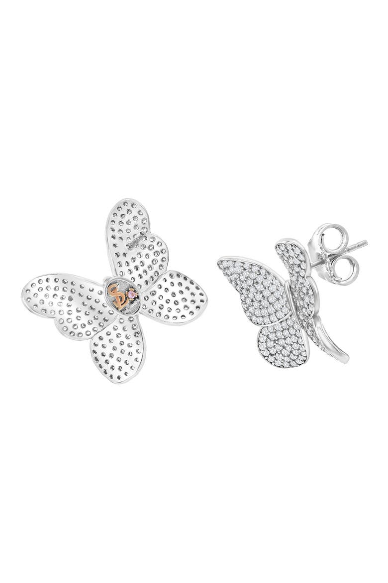 Pavé Cubic Zirconia Butterfly Stud Earrings, Alternate, color, WHITE
