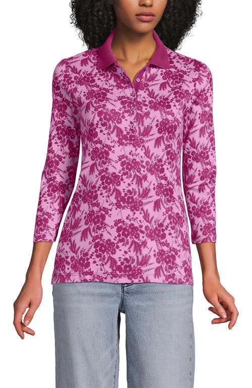Lands' End 3/4 Sleeve Supima Cotton Polo Shirt in Pink/raspberry Wildflowers  product