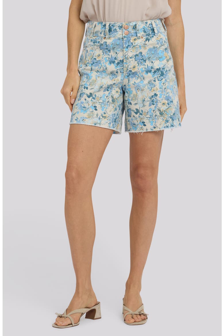 Berkyn Frayed Floral High Waist Denim Shorts, Main, color, BLUE BLOOMS