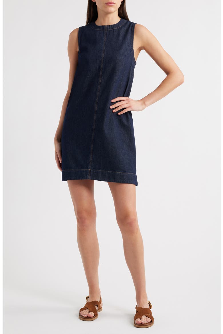 Boxy Sleeveless Denim Shift Dress, Alternate, color, ESSEX WASH